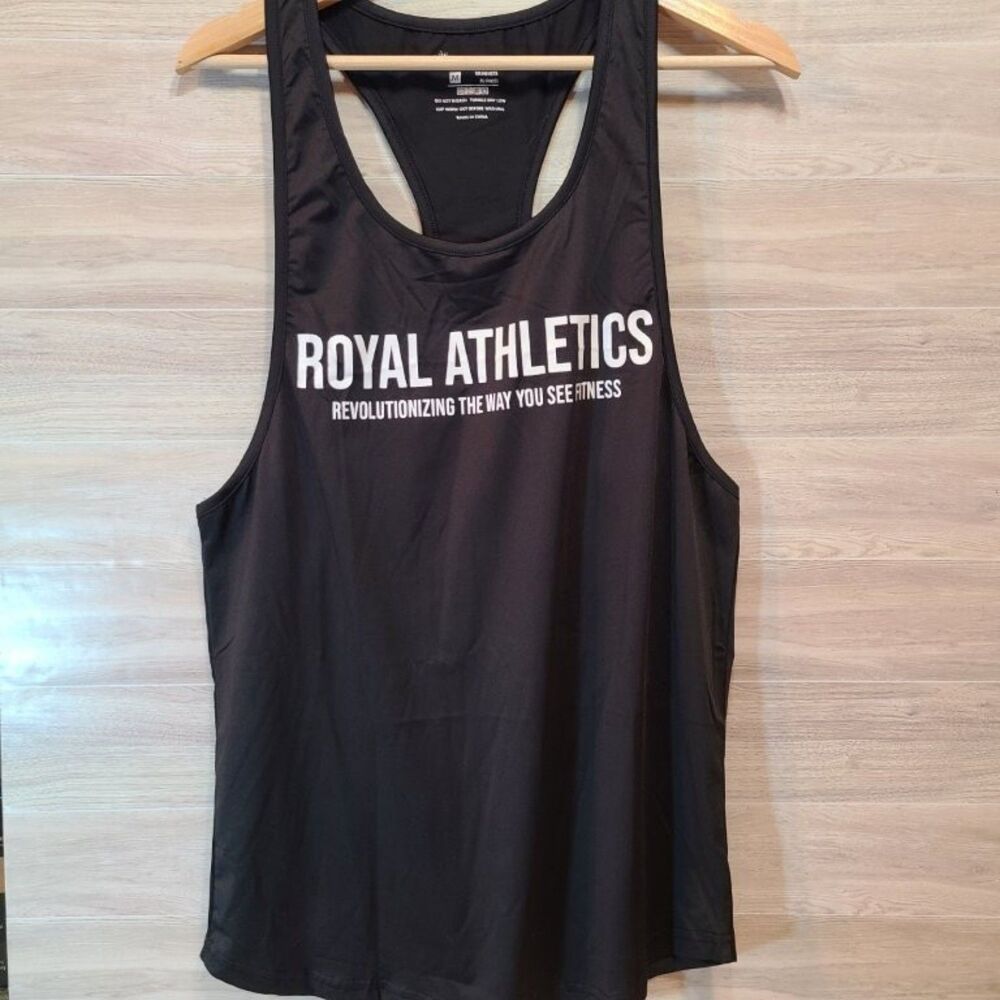 Royal Athletics Mens Tank Top Med Black Dri Fit Racerback Workout Gym Stringer